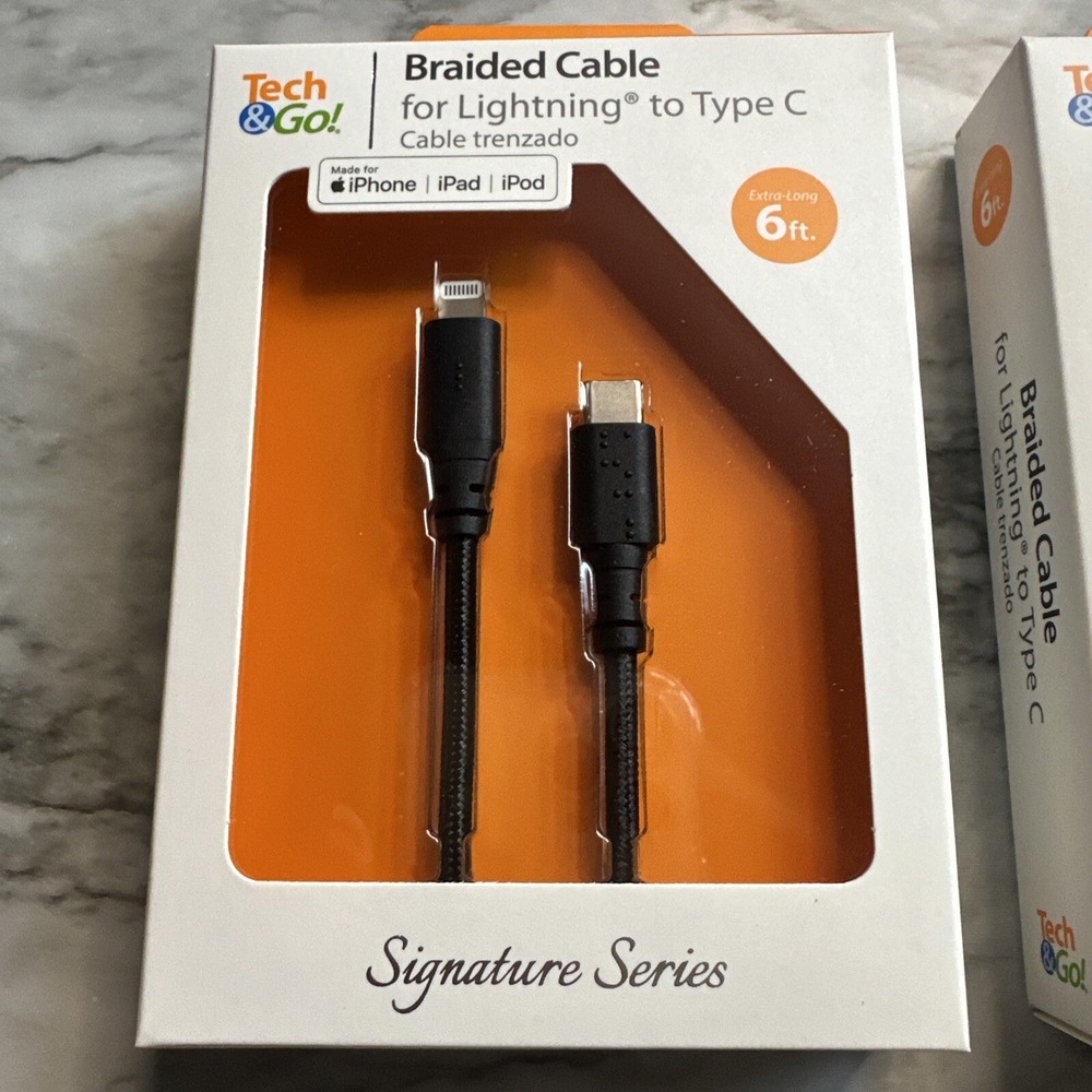 2-PACK‎ Tech & Go 6 Ft. Braided Cable Lightning to Type-C in Black - Picture 2 of 4